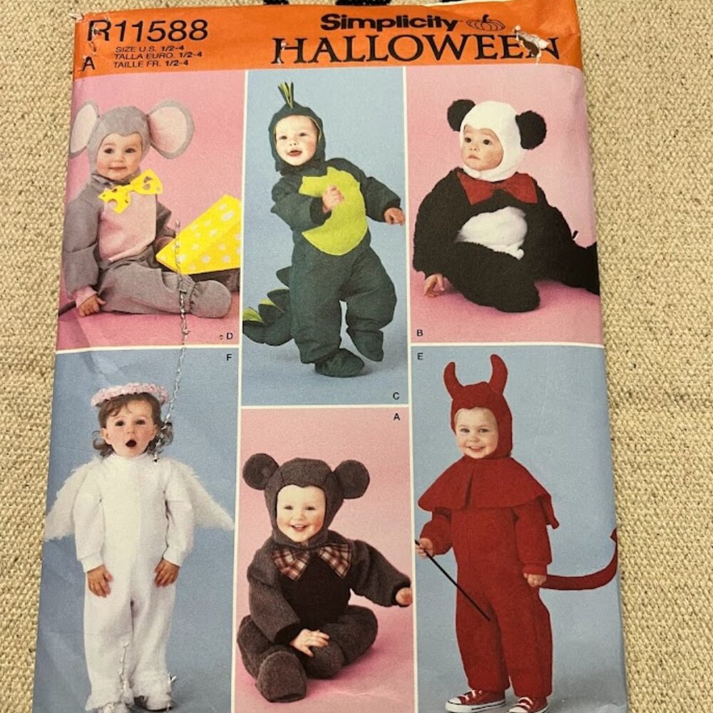 Simplicity R11588 Toddler Unisex Costume Pattern Devil, Mouse ,Panda Size 1/2-4